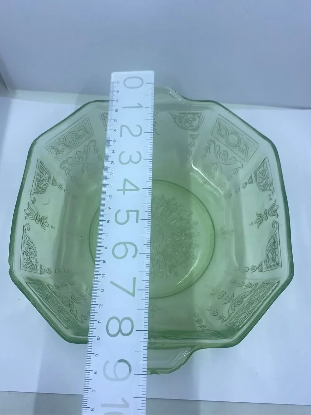 Uranium Anchor Hocking Princess Green Octagonal Depression Cereal Bowl 8” vtge